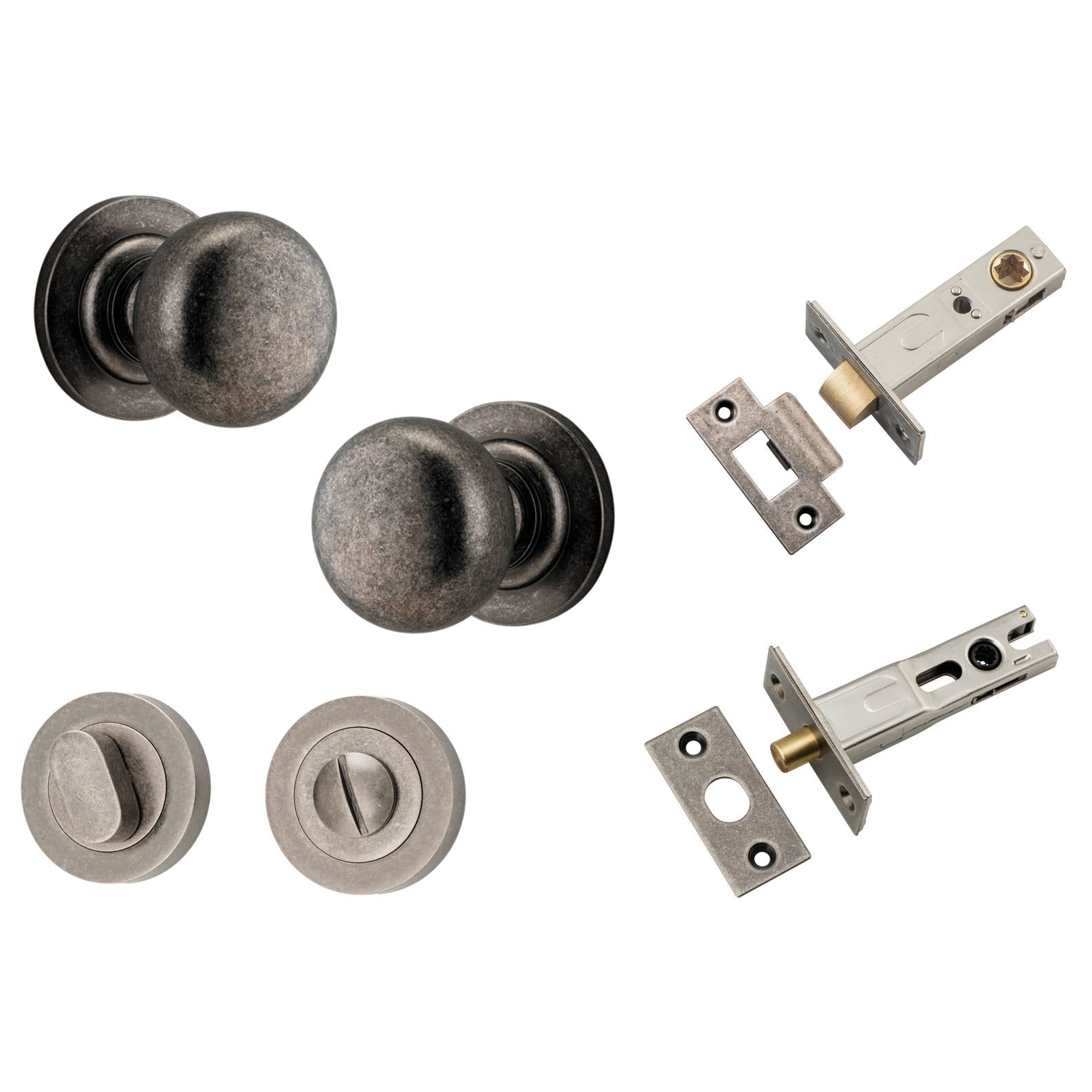 Cambridge Knob Round Rose Privacy Kit w Separate Privacy Turn Distressed Nickel