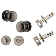Cambridge Knob Round Rose Privacy Kit w Separate Privacy Turn Distressed Nickel