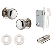 Cambridge Knob Round Rose Entrance Kit w Separate High Security Lock Polished Nickel