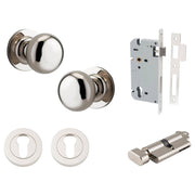 Cambridge Knob Round Rose Entrance Kit w Separate High Security Lock Polished Nickel