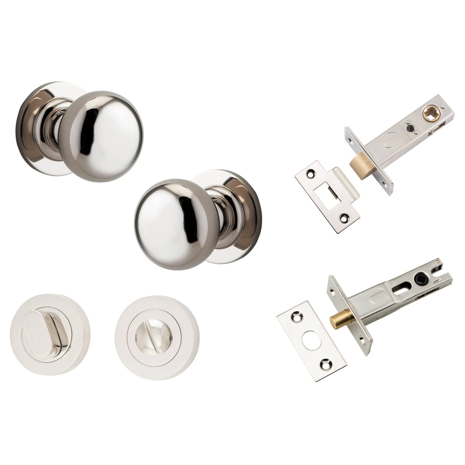 Cambridge Knob Round Rose Privacy Kit w Separate Privacy Turn Polished Nickel