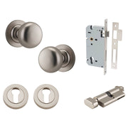 Cambridge Knob Round Rose Entrance Kit w Separate High Security Lock Satin Nickel