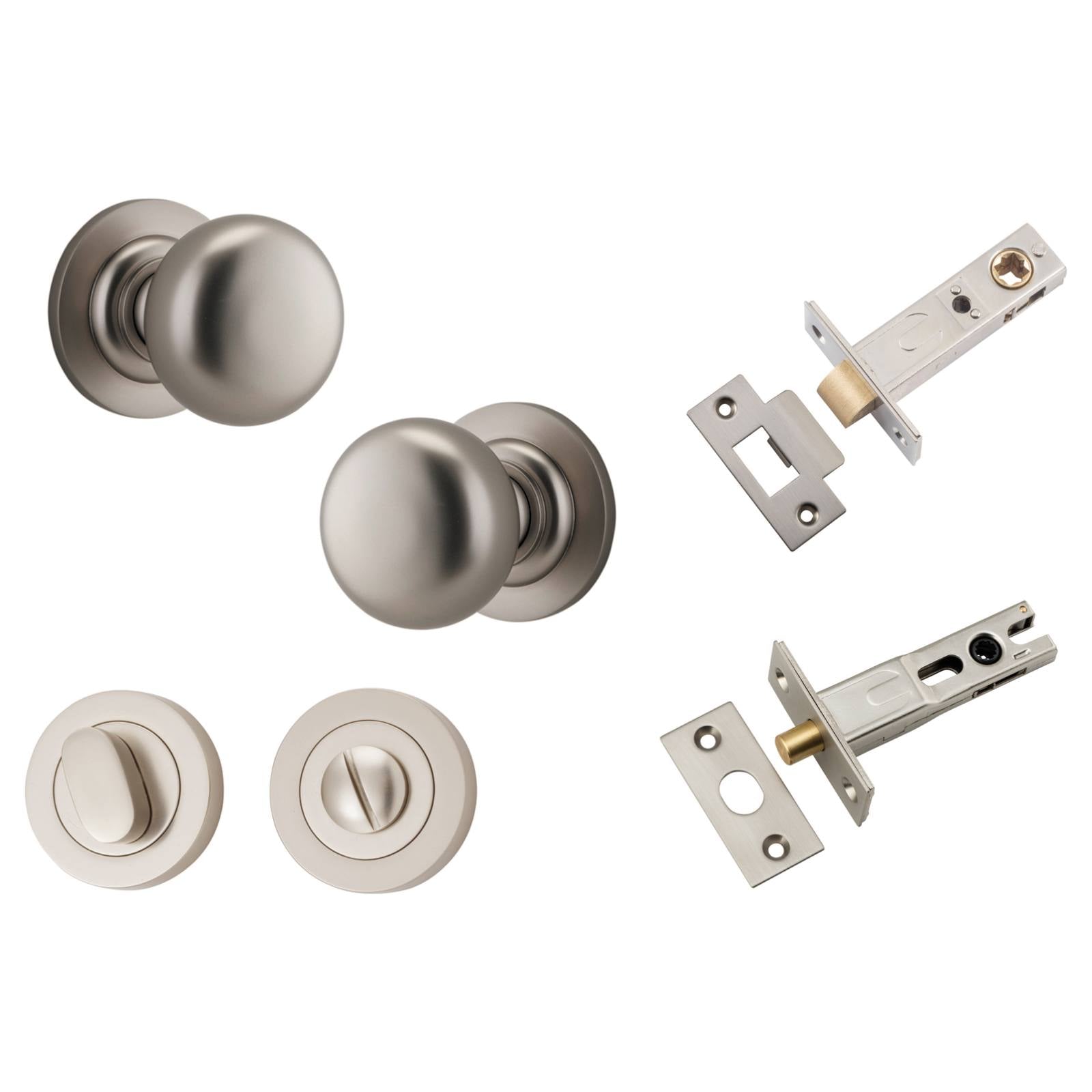 Cambridge Knob Round Rose Privacy Kit w Separate Privacy Turn Satin Nickel