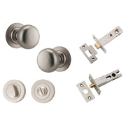Cambridge Knob Round Rose Privacy Kit w Separate Privacy Turn Satin Nickel