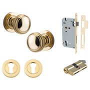 Paddington Knob Round Rose Entrance Kit w Separate High Security Lock Polished Brass