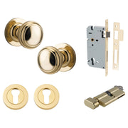 Paddington Knob Round Rose Entrance Kit w Separate High Security Lock Polished Brass