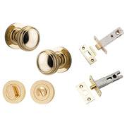 Paddington Knob Round Rose Privacy Kit w Separate Privacy Turn Polished Brass