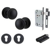Paddington Knob Round Rose Entrance Kit w Separate High Security Lock Matt Black
