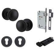 Paddington Knob Round Rose Entrance Kit w Separate High Security Lock Matt Black