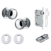 Paddington Knob Round Rose Entrance Kit w Separate High Security Lock Polished Chrome
