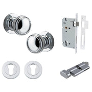 Paddington Knob Round Rose Entrance Kit w Separate High Security Lock Polished Chrome