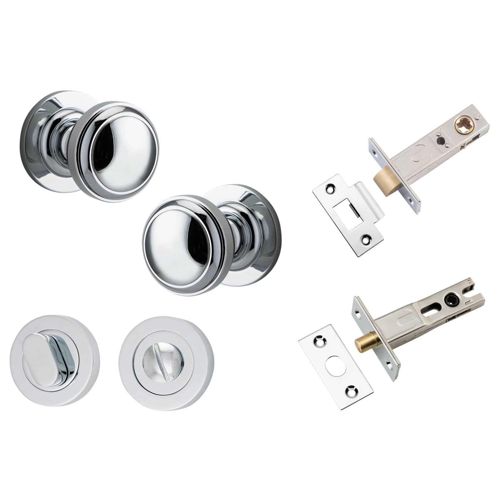 Paddington Knob Round Rose Privacy Kit w Separate Privacy Turn Polished Chrome