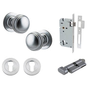 Paddington Knob Round Rose Entrance Kit w Separate High Security Lock Brushed Chrome