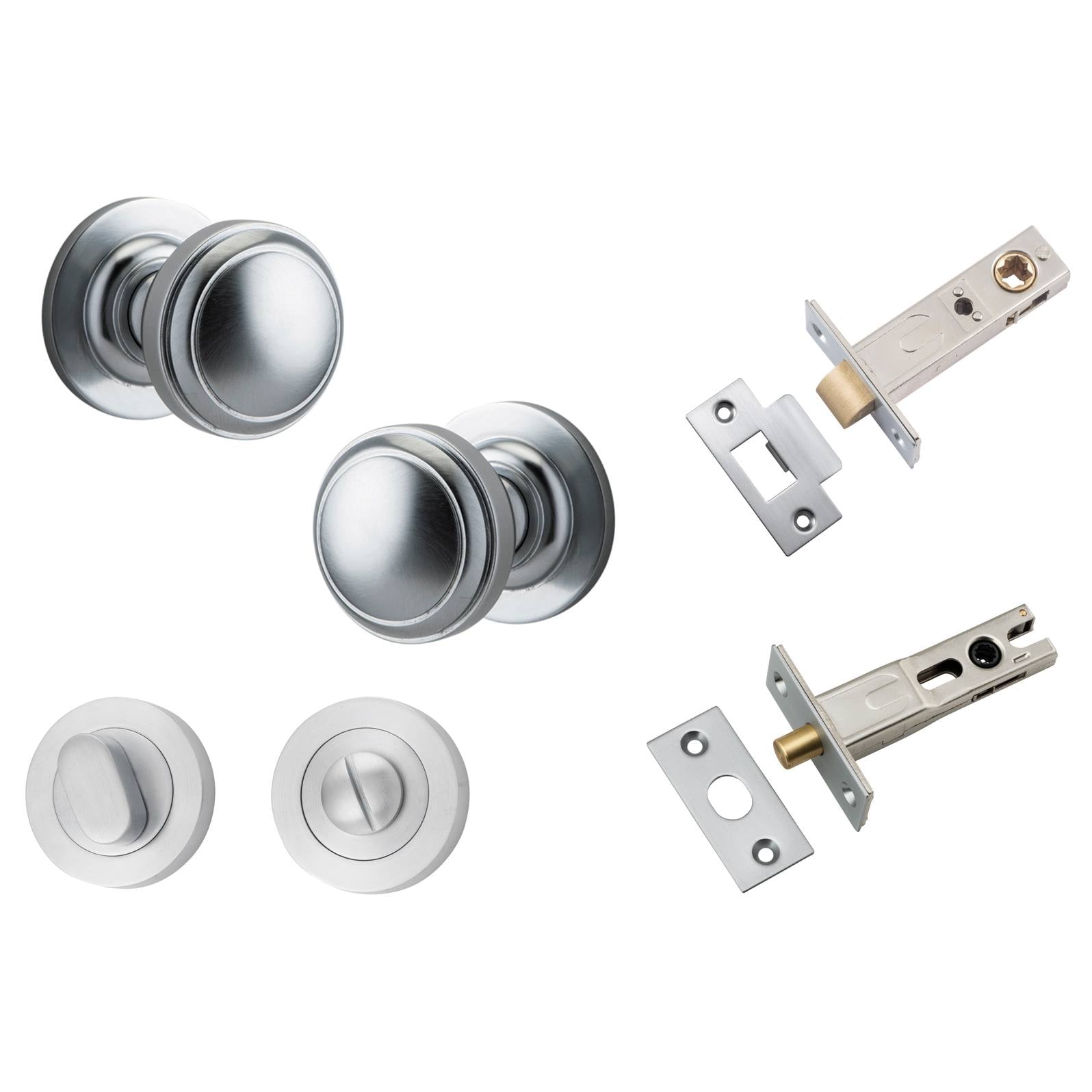 Paddington Knob Round Rose Privacy Kit w Separate Privacy Turn Brushed Chrome