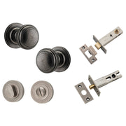 Paddington Knob Round Rose Privacy Kit w Separate Privacy Turn Distressed Nickel
