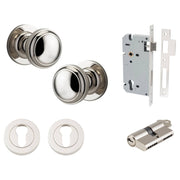 Paddington Knob Round Rose Entrance Kit w Separate High Security Lock Polished Nickel