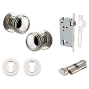 Paddington Knob Round Rose Entrance Kit w Separate High Security Lock Polished Nickel