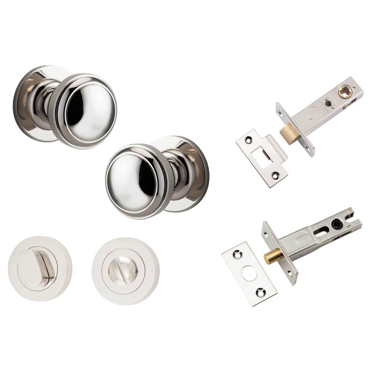 Paddington Knob Round Rose Privacy Kit w Separate Privacy Turn Polished Nickel