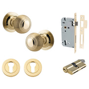 Guildford Knob Round Rose Entrance Kit w Separate High Security Lock Polished Brass
