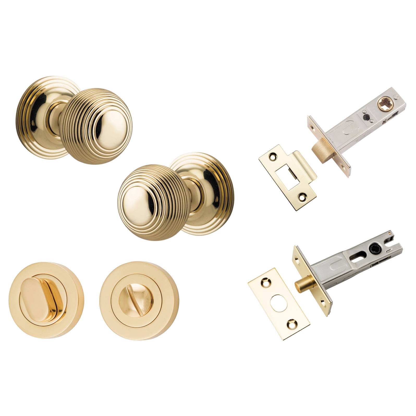 Guildford Knob Round Rose Privacy Kit with Separate Privacy Turn Polished Brass