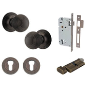 Guildford Knob Round Rose Entrance Kit w Separate High Security Lock Signature Brass