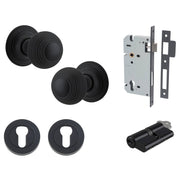 Guildford Knob Round Rose Entrance Kit w Separate High Security Lock Matt Black