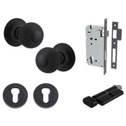 Guildford Knob Round Rose Entrance Kit w Separate High Security Lock Matt Black