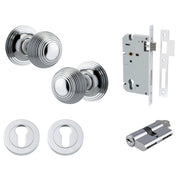 Guildford Knob Round Rose Entrance Kit w Separate High Security Lock Polished Chrome