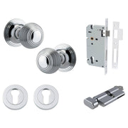 Guildford Knob Round Rose Entrance Kit w Separate High Security Lock Polished Chrome