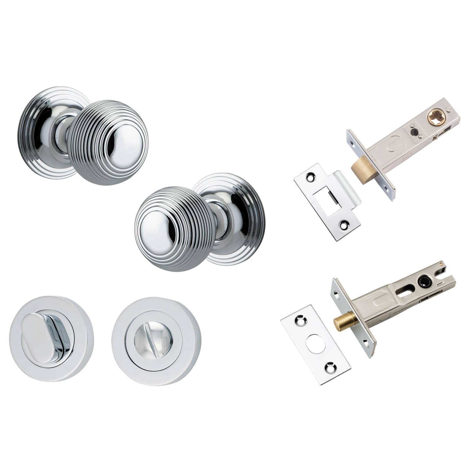 Guildford Knob Round Rose Privacy Kit w Separate Privacy Turn Polished Chrome