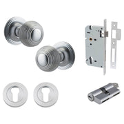 Guildford Knob Round Rose Entrance Kit w Separate High Security Lock Brushed Chrome