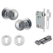 Guildford Knob Round Rose Entrance Kit w Separate High Security Lock Brushed Chrome