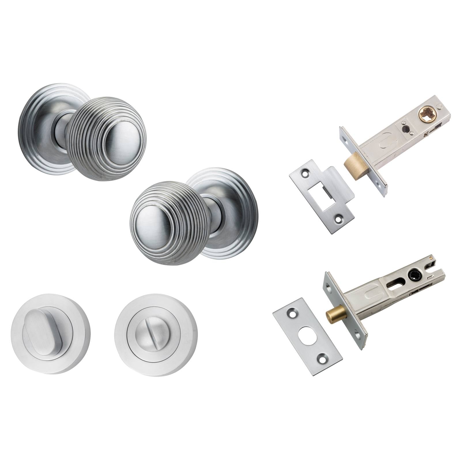 Guildford Knob Round Rose Privacy Kit w Separate Privacy Turn Brushed Chrome