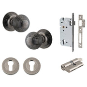 Guildford Knob Round Rose Entrance Kit w Separate High Security Lock Distressed Nickel