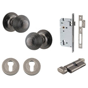 Guildford Knob Round Rose Entrance Kit w Separate High Security Lock Distressed Nickel