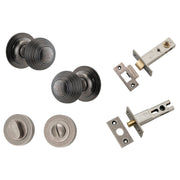 Guildford Knob Round Rose Privacy Kit w Separate Privacy Turn Distressed Nickel