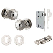 Guildford Knob Round Rose Entrance Kit w Separate High Security Lock Polished Nickel