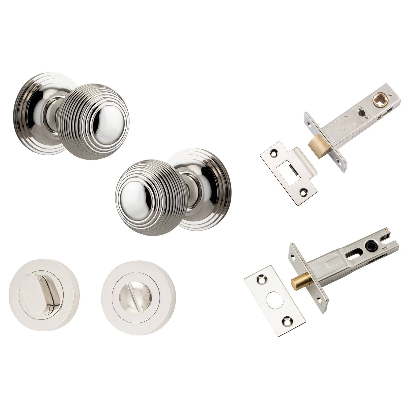 Guildford Knob Round Rose Privacy Kit w Separate Privacy Turn Polished Nickel