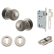 Guildford Knob Round Rose Entrance Kit w Separate High Security Lock Satin Nickel