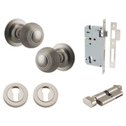 Guildford Knob Round Rose Entrance Kit w Separate High Security Lock Satin Nickel