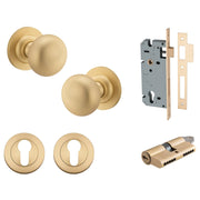 Cambridge Knob Round Rose Entrance Kit w Separate High Security Lock Brushed Brass