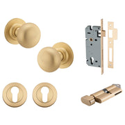 Cambridge Knob Round Rose Entrance Kit w Separate High Security Lock Brushed Brass