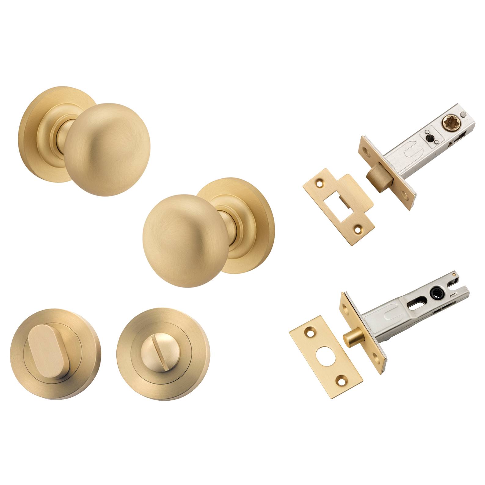 Cambridge Knob Round Rose Privacy Kit with Separate Privacy Turn Brushed Brass