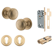 Paddington Knob Round Rose Entrance Kit w Separate High Security Lock Brushed Brass