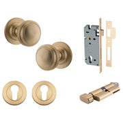 Paddington Knob Round Rose Entrance Kit w Separate High Security Lock Brushed Brass