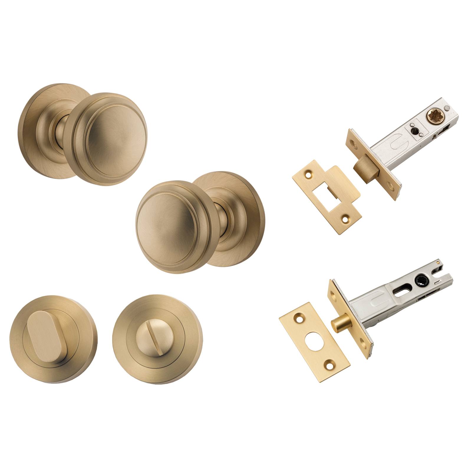 Paddington Knob Round Rose Privacy Kit w Separate Privacy Turn Brushed Brass