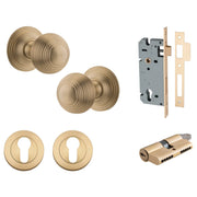Guildford Knob Round Rose Entrance Kit w Separate High Security Lock Brushed Brass