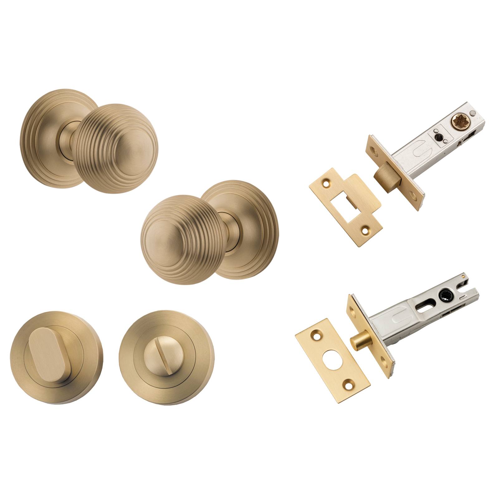Guildford Knob Round Rose Privacy Kit w Separate Privacy Turn Brushed Brass