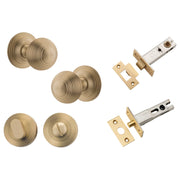 Guildford Knob Round Rose Privacy Kit w Separate Privacy Turn Brushed Brass