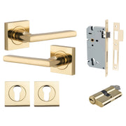 Baltimore Lever Square Rose Entrance Kit w Separate High Security Lock Polished Brass